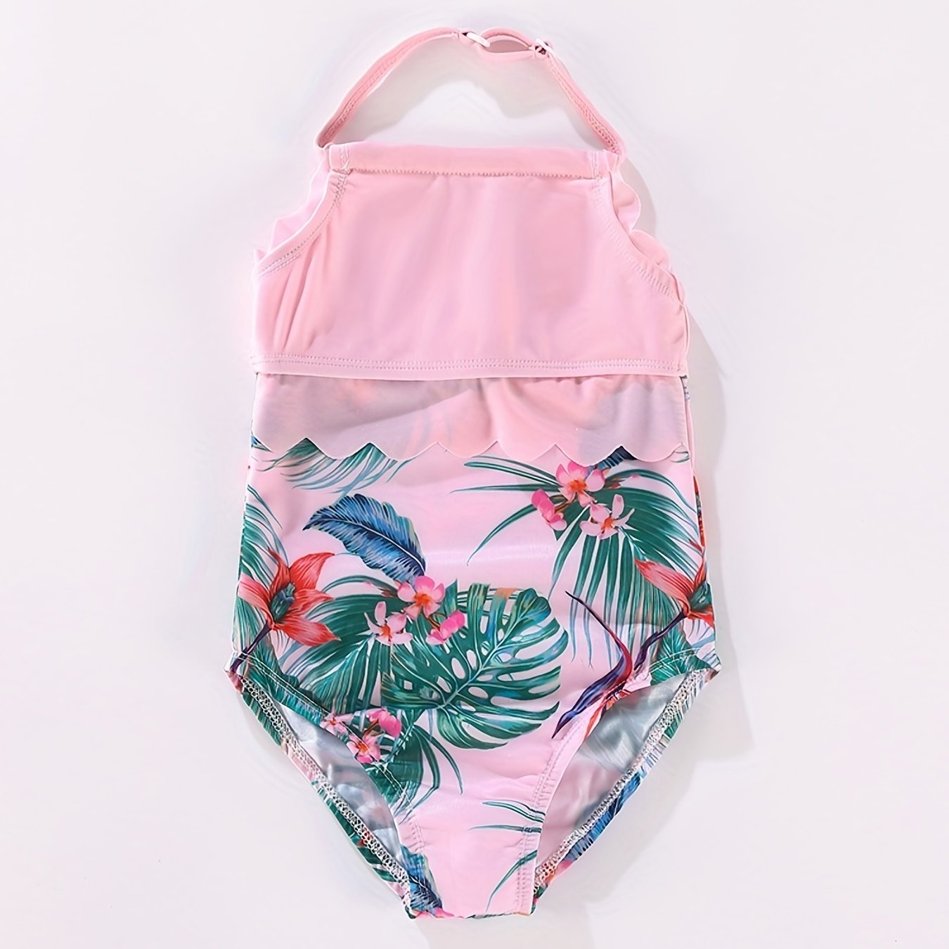 Toddler Girls Flowers Graphic Ruffle Trim Halter Swimsuit