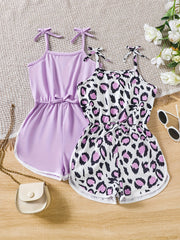 Toddler Girls Leopard Bow Shoulder Rompers Jumpsuits Set