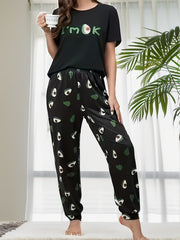 Avocado Lounge Set Short Sleeve Top & Long Pant Women's Sleepwear