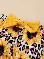 2pc Toddler Girls Ruffle Halter Tops & Sunflower Leopard Pants Set