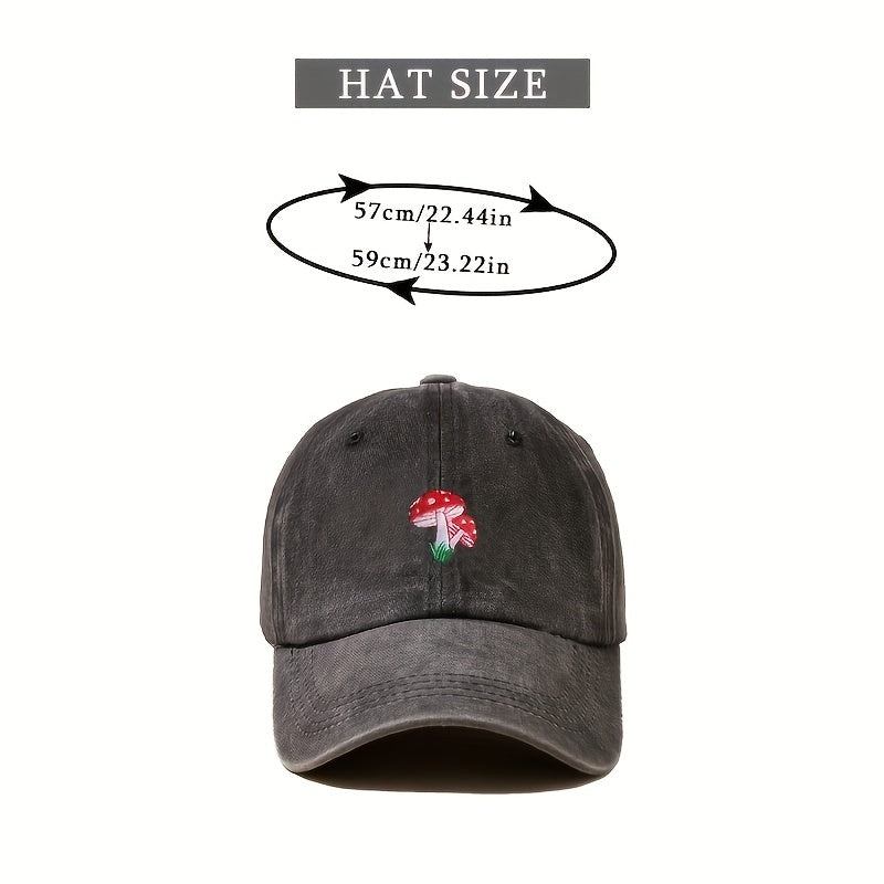 Unisex Sunshade Adjustable Baseball Cap with Mushroom Embroidery