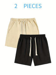 Men's Casual Drawstring Gym Shorts for Running - 2pcs Set