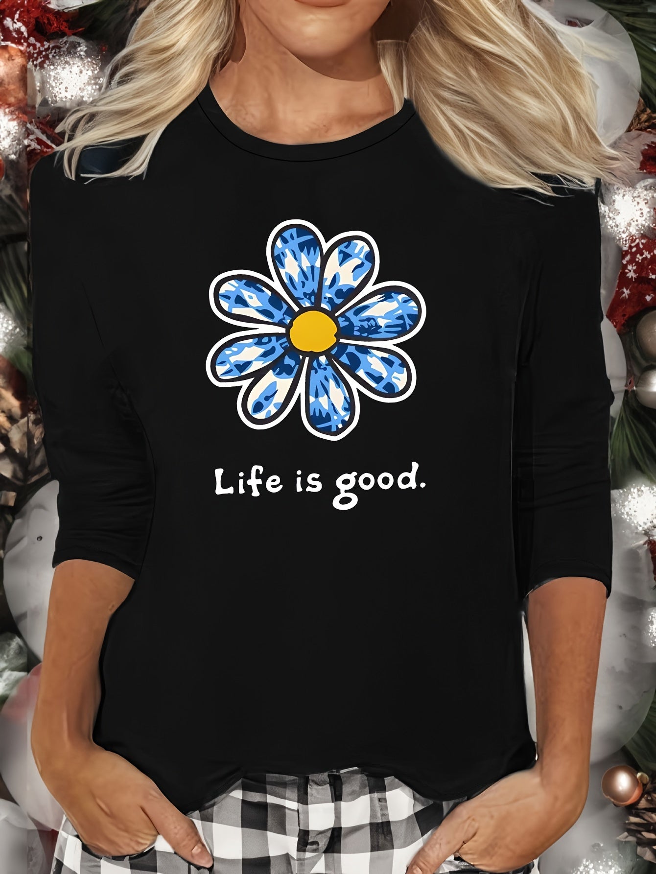 Floral Print Lounge Top Crew Neck Women's Loungewear