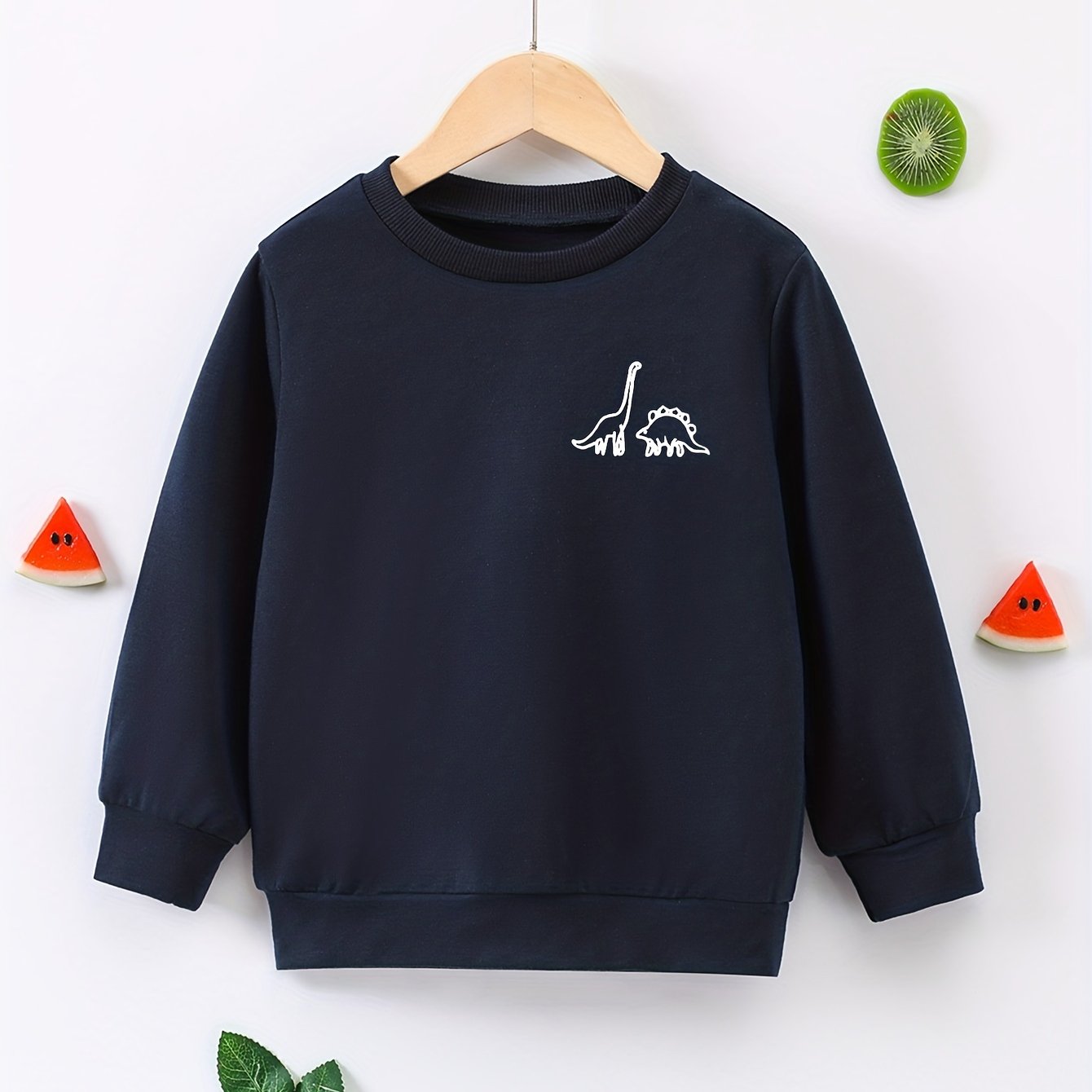 Dinosaur Print Boys Casual Pullover Sweatshirt Long Sleeve Crew Neck Tops