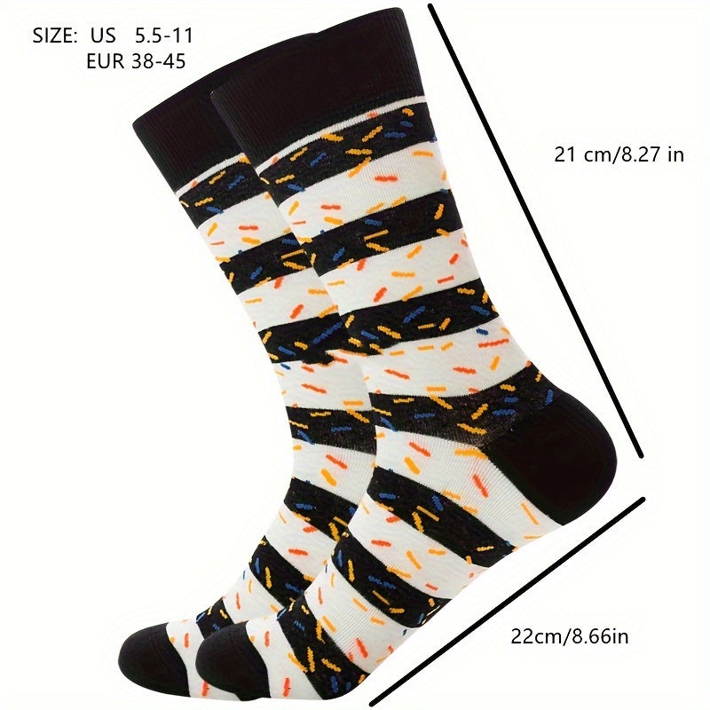 Men's Striped Geometric Crew Socks Cotton Blend Casual Unisex Socks