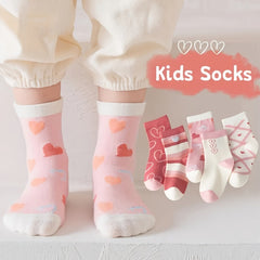 10 Pairs Girl's Cartoon Love Heart Knitted Socks Cotton Breathable Crew Socks