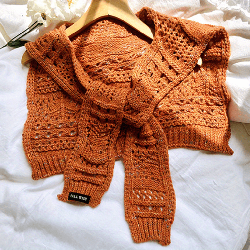 Vintage Hollow Out Knitted Shawl Long Sleeve Cape