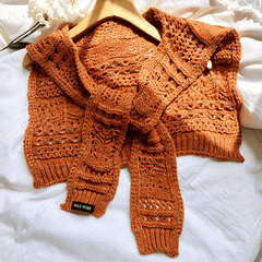 Vintage Hollow Out Knitted Shawl Long Sleeve Cape