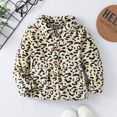 Girls Leopard Print Fleece Jacket, Winter Kids Clothes