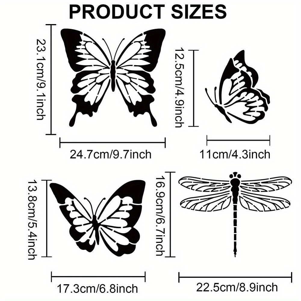 4pcs PET Hollow Out Stencils & 1 Art Brush Scrapbook Craft Supplies