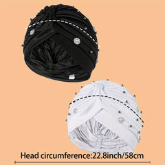 2pcs Faux Pearl Flower Turban Cap Head Scarf Chemo Hat