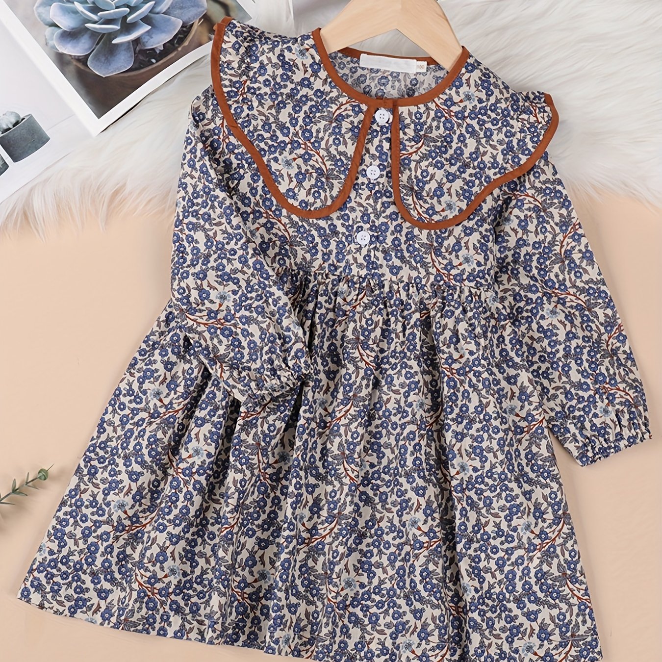 Girls Floral Cotton Long Sleeve Dress