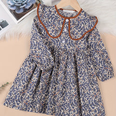 Girls Floral Cotton Long Sleeve Dress