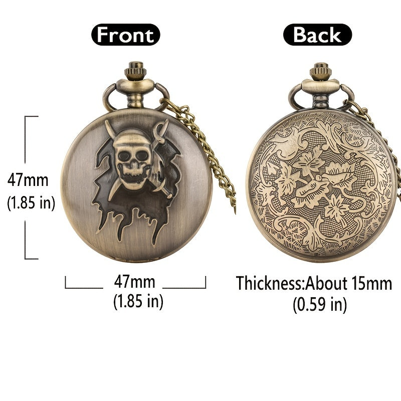Bronze Skull Pocket Watch Vintage Quartz Movement Halloween Gift