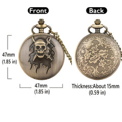 Bronze Skull Pocket Watch Vintage Quartz Movement Halloween Gift