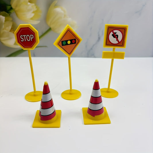 5pcs Mini Roadblock Toy Traffic Signs Decoration