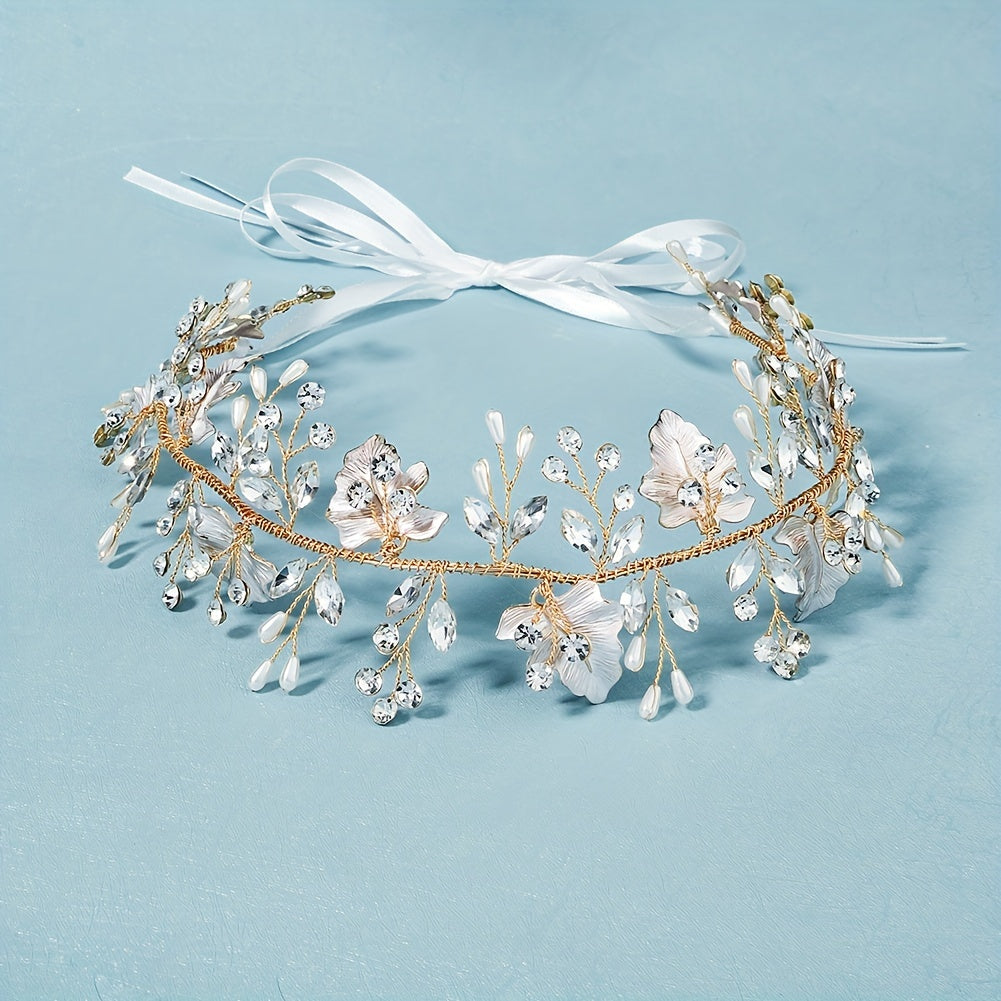 Leaf & Rhinestone Hair Band Braided Headband Bridal Wedding Headwear