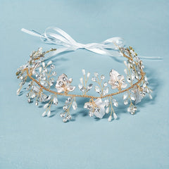 Leaf & Rhinestone Hair Band Braided Headband Bridal Wedding Headwear