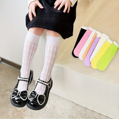 Girls Cotton Blend Argyle Pattern Knee High Stockings Mid Tube Straight Socks