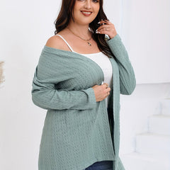 Casual Cardigan Women's Plus Solid Open Front Knitted Cardigan
