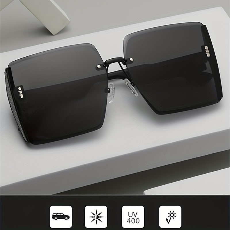Gradient Oversized Rimless Sunglasses Retro Style Outdoor Glasses