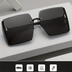 Gradient Oversized Rimless Sunglasses Retro Style Outdoor Glasses