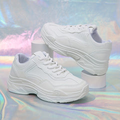 Women's Solid Platform Sneakers Lace Up Round Toe Shoes