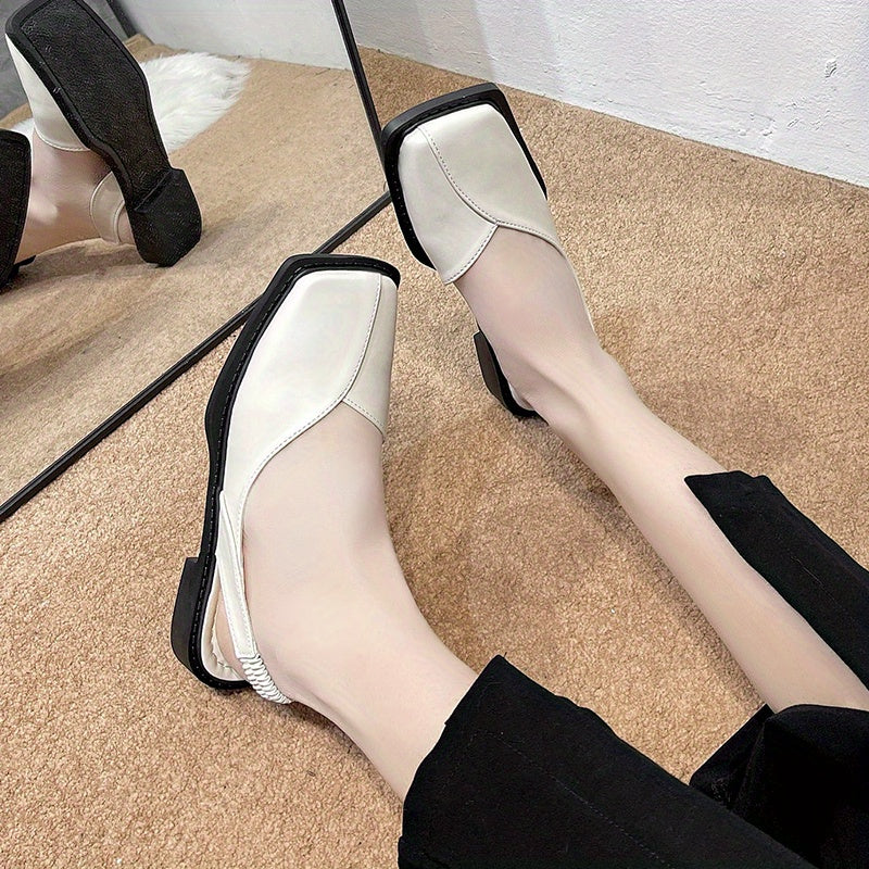 Square Toe Slingback Flat Sandals Elastic Strap Casual Shoes