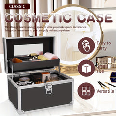 Professional Makeup Beauty Case Organizer Box Portable with Mirror & Handle
