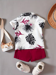 Casual Baby Boy Hawaiian Outfit Floral Shirt Shorts Set