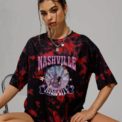 Tie Dye Rock Music Tee Round Neck Summer T-shirt Women's Clothing