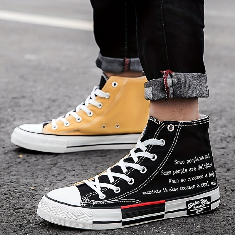 Women's High Top Canvas Sneakers Letter Print Skate Shoes Casual Walking Shoes