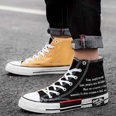 Women's High Top Canvas Sneakers Letter Print Skate Shoes Casual Walking Shoes