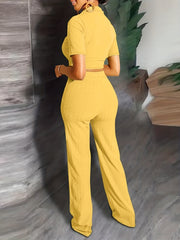 Ribbed Crop Top & Pants Two Piece Set