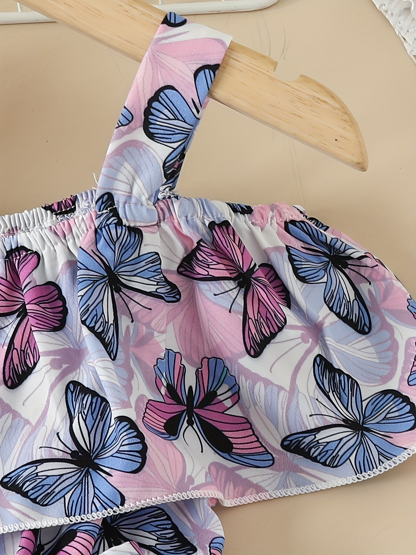 Toddler Girls Butterfly Graphic Princess Dress Cold Shoulder Ruffle Trim Belted