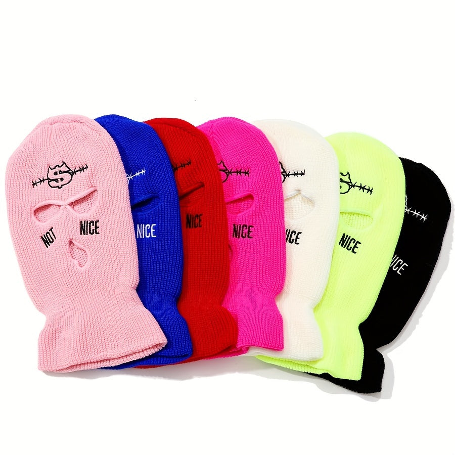 Embroidered Ski Mask Beanie Hip Hop Balaclava Y2K Full Face Cover