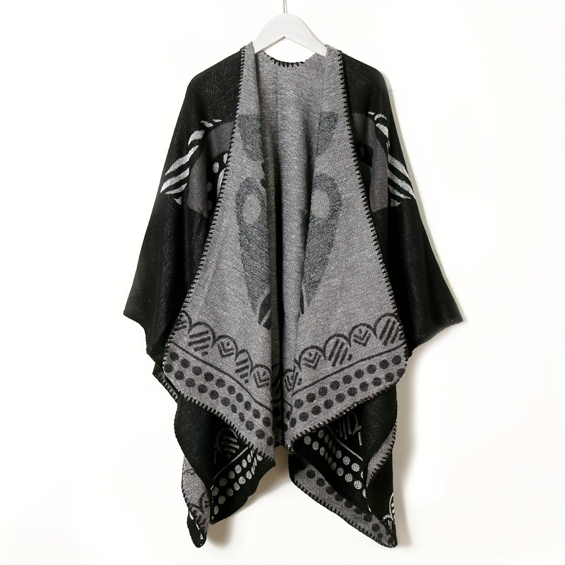 Boho Geometric Pattern Shawl Cashmere Wrap Thick Warm Cape