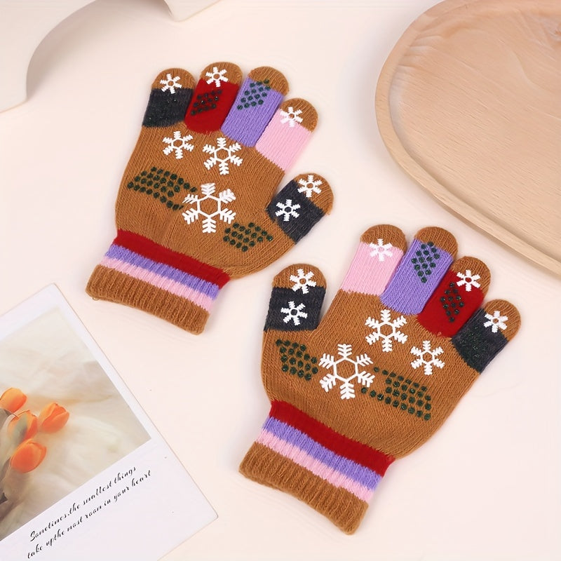Kids Snowflake Print Winter Knitted Magic Gloves Age 4-8