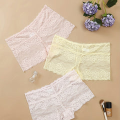 3 Pack Plus Size Lace High Waist Boy Shorts Briefs