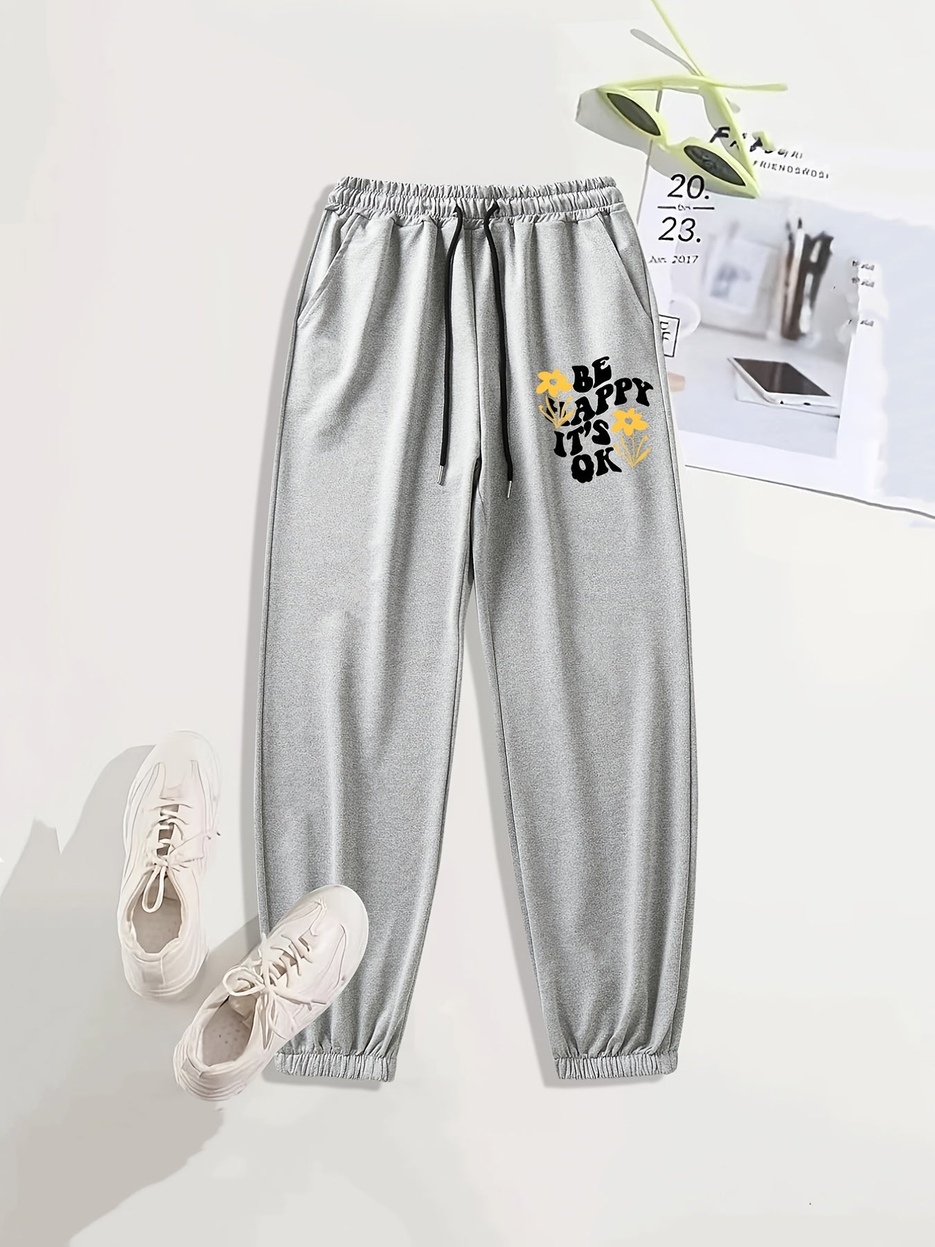 Letter Print Sports Pants Drawstring Joggers Couple