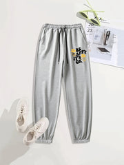 Letter Print Sports Pants Drawstring Joggers Couple