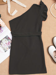 Girls Ruffle One Shoulder Tunic Dress For Party