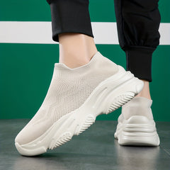 Beige Low Top Socks Sneakers Woven Chunky Slip On Running Shoes