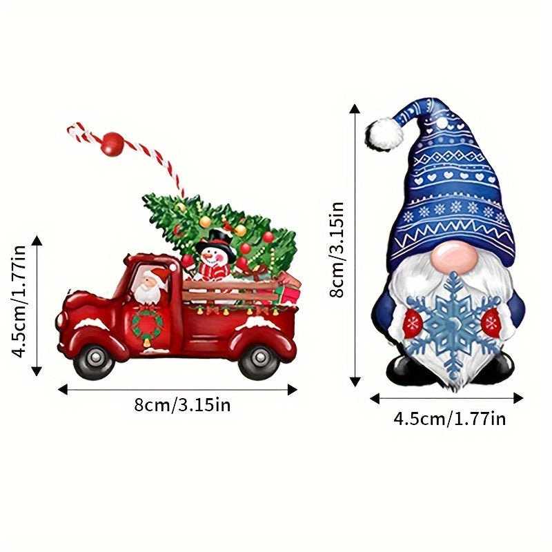 24pcs Christmas Wooden Truck Gnome Ornaments Christmas Tree Decoration