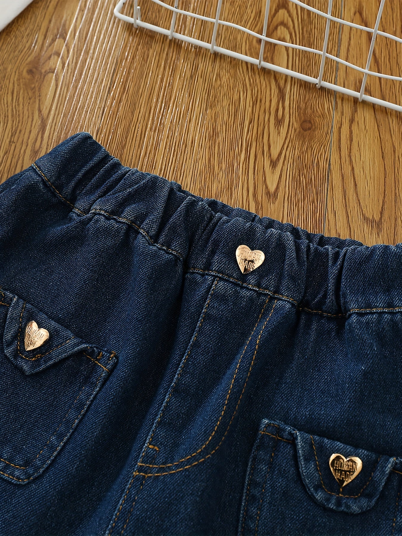 Toddler Girls Denim Shorts with Heart Button Detail