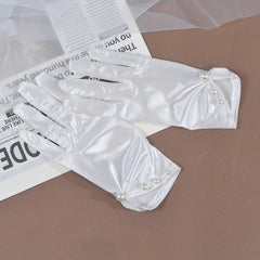 Satin Bride Gloves with Pearl Trim for Weddings