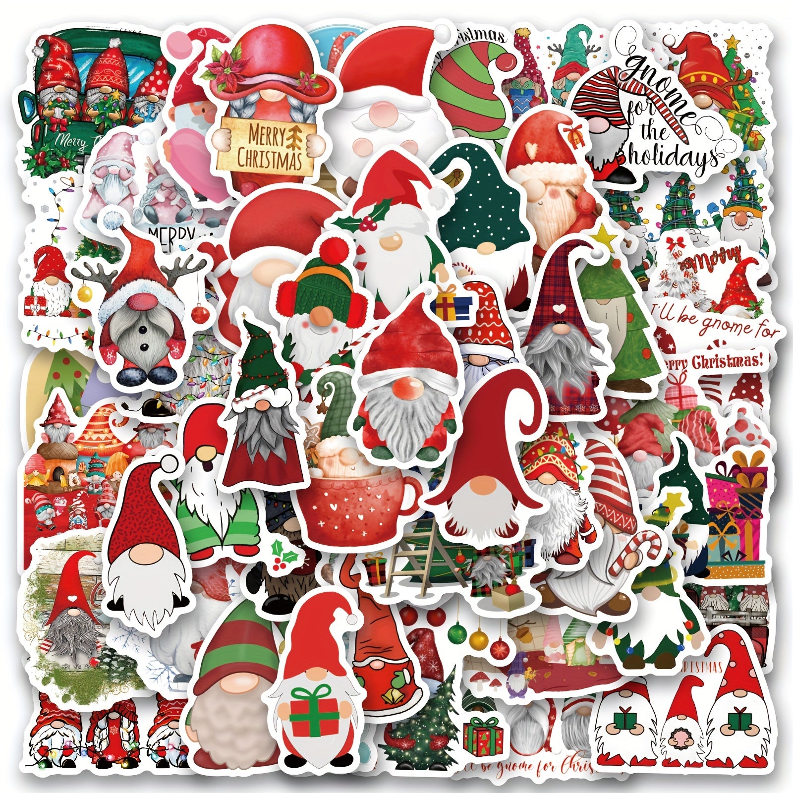 56pcs Christmas Gnome Vinyl Stickers - Waterproof for Water Bottle Laptop Phone
