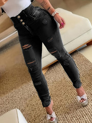 High Waist Skinny Jeans Distressed Ripped Holes Denim Pants