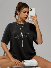 Dragonfly Graphic Casual Loose Sports Top Women's Summer Tops