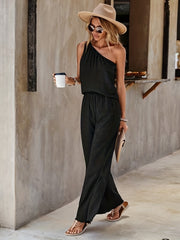One Shoulder Sleeveless Top & Wide Leg Pants Set